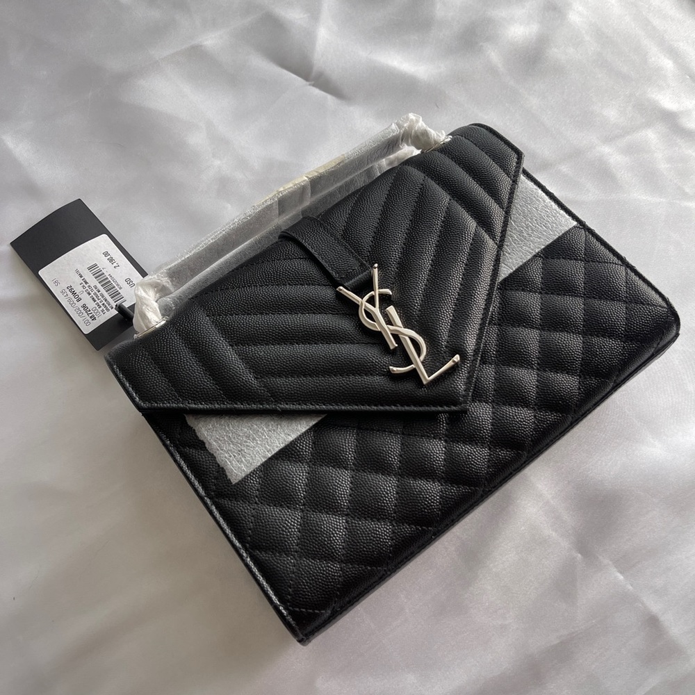 YSL SAINT LAURENT Envelope Medium Chain Bag Mix Matelasse Grain de Poudre